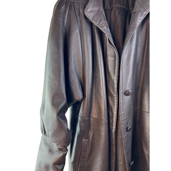 Vintage Leather Dress Black Coat - Picture 4 of 10